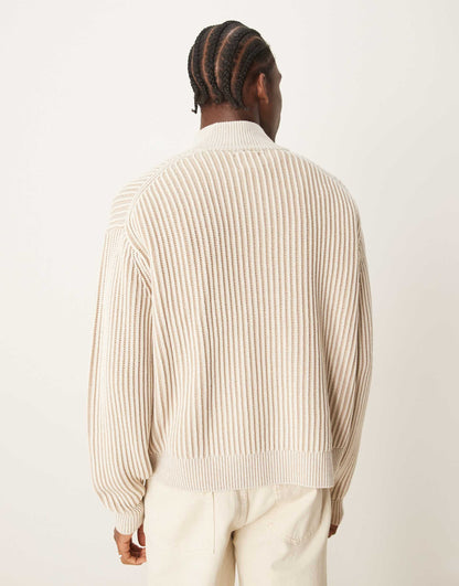 Oversized Half Zip Stripe Stitch Knit Jumper