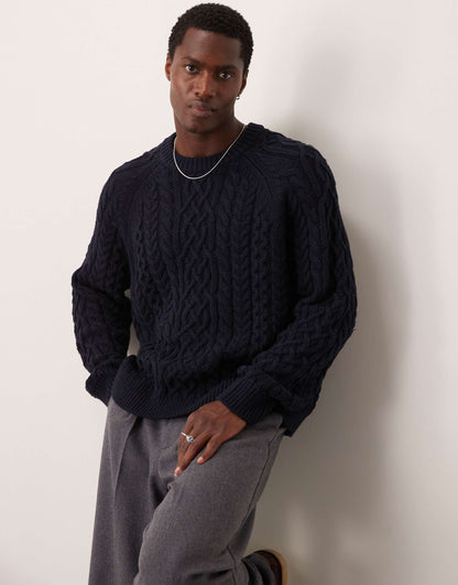 Warmed Handed Oversized Fisherman Cable Knit Jumper
