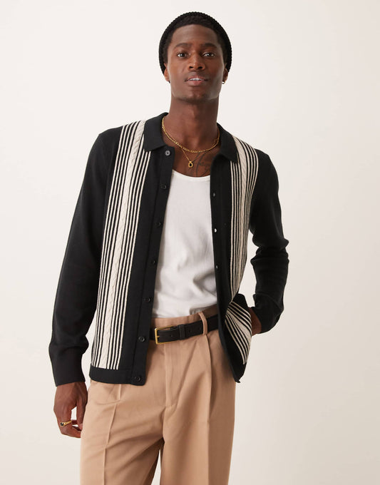 Striped Button Through Knit Cardigan