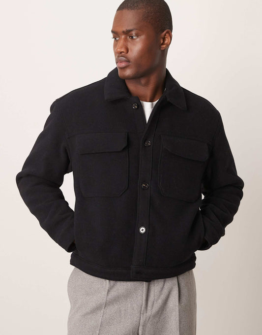 Wool Blend Cropped Trucker Jacket
