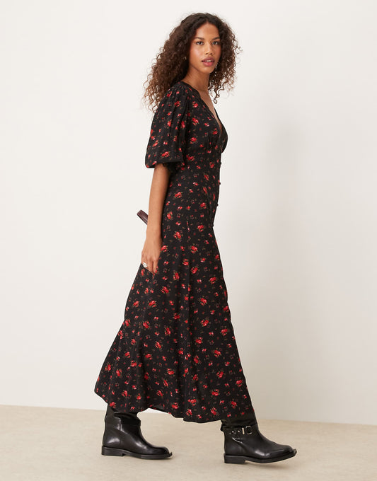 Lace Trim Button Through Maxi Dress