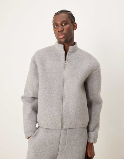 Premium Boxy Oversized Scuba Felt Zip Through Track Jacket