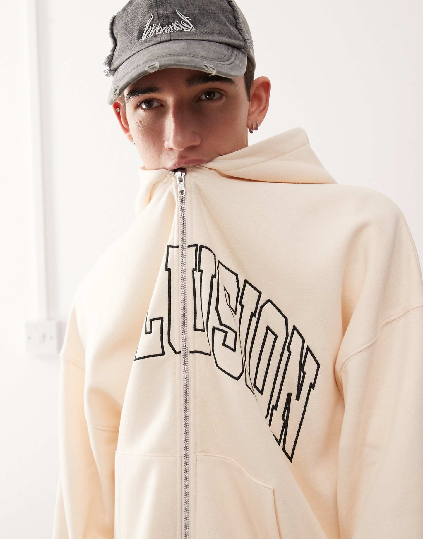 Unisex Varsity Embroidered Zip Through Hoodie
