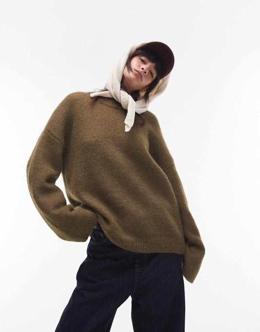 Knitted Boxy Fluffy Crew Oversized Jumper