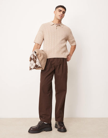 Relaxed Boxy Fit Ribbed Knitted Polo
