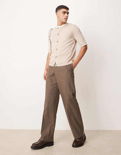 Relaxed Boxy Fit Knitted Crew Neck Button Through Tshirt