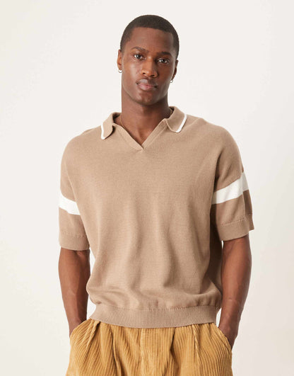 Relaxed Boxy Fit Notch Neck Polo With Sleeve Panel