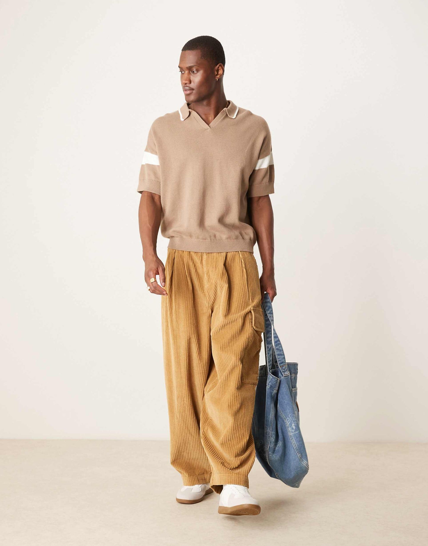 Relaxed Boxy Fit Notch Neck Polo With Sleeve Panel