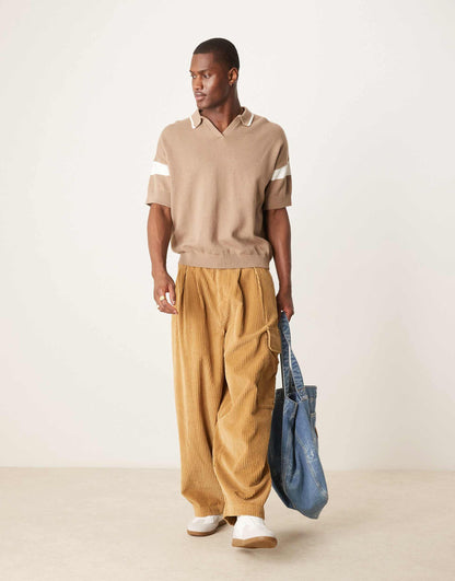 Relaxed Boxy Fit Notch Neck Polo With Sleeve Panel