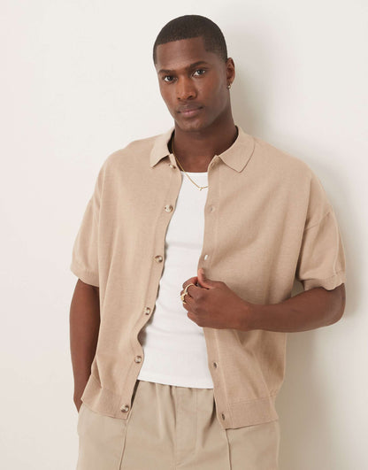 Relaxed Lightweight Knitted Cotton Button Through Polo