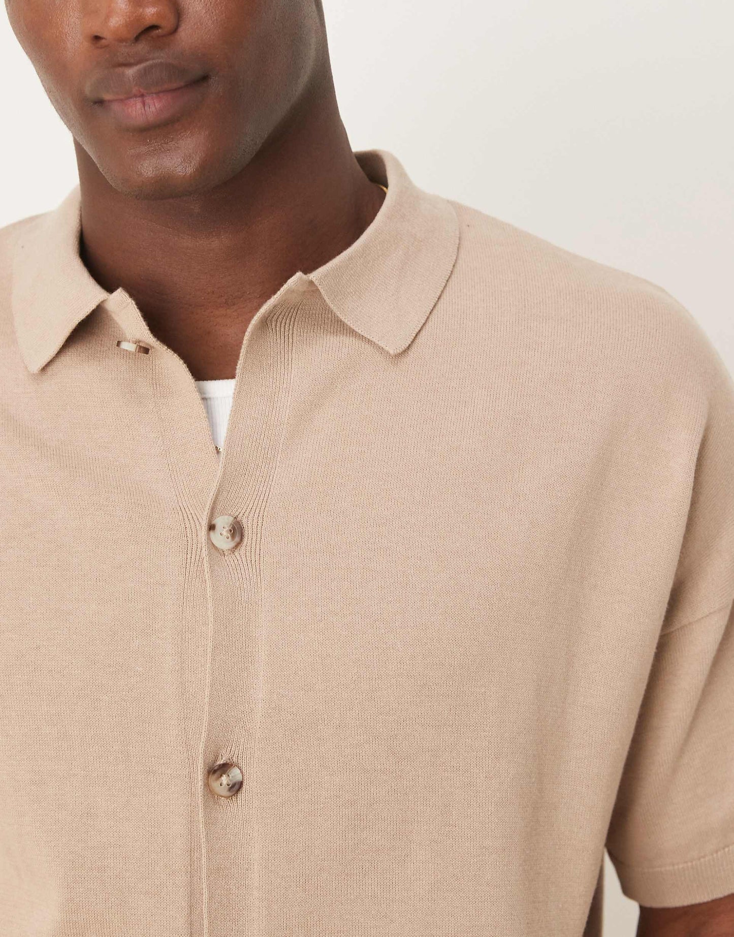 Relaxed Lightweight Knitted Cotton Button Through Polo