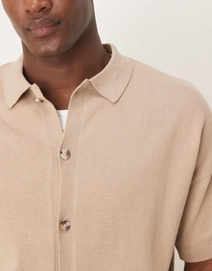 Relaxed Lightweight Knitted Cotton Button Through Polo