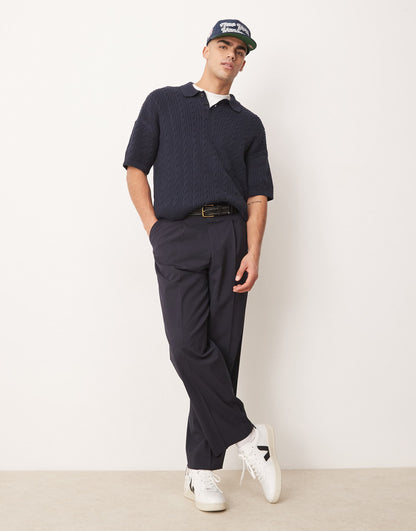 Relaxed Boxy Fit Ribbed Knitted Polo