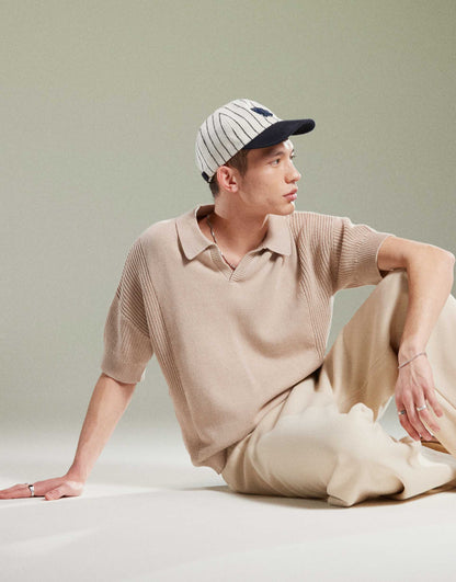 Relaxed Boxy Fit Knitted Notch Neck Polo