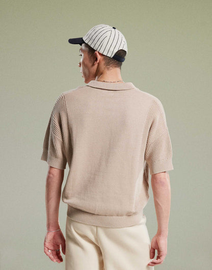 Relaxed Boxy Fit Knitted Notch Neck Polo