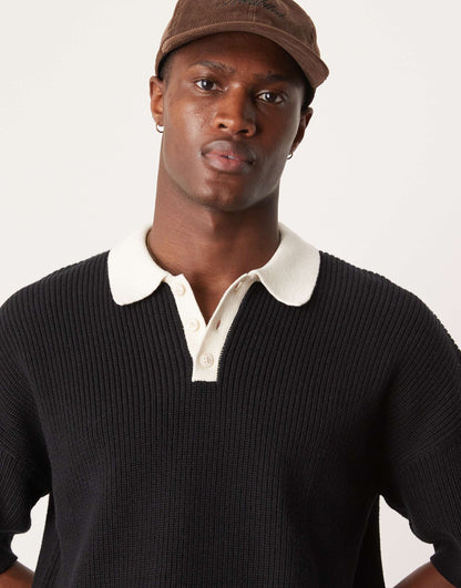 Relaxed Boxy Fit Knitted Polo With 3/4 Length Sleeves