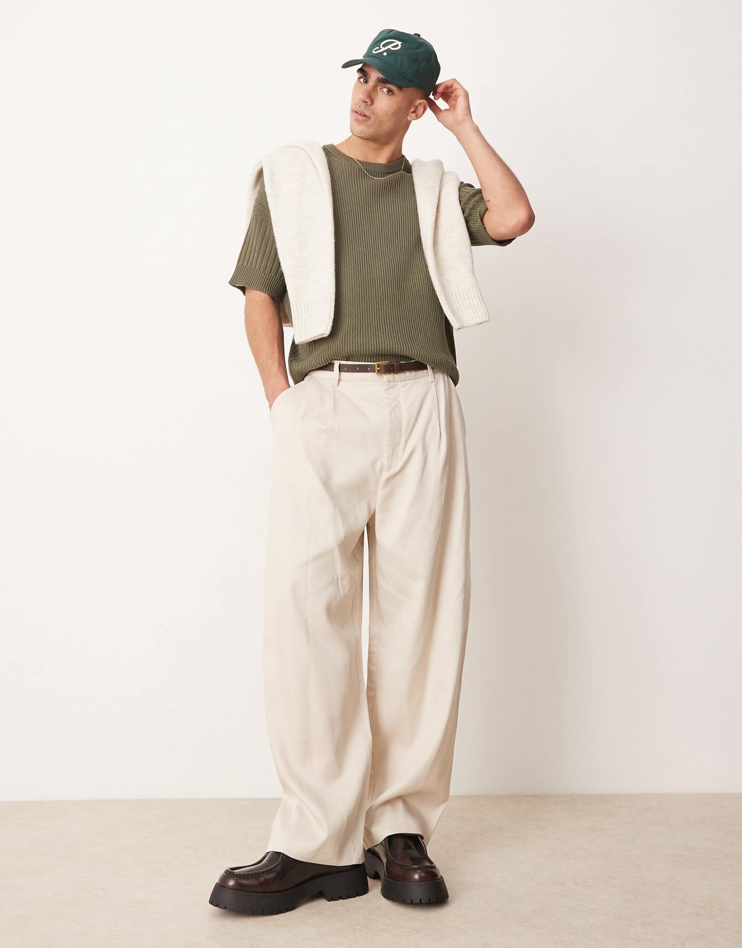 Relaxed Knitted Tshirt With Rib Panel