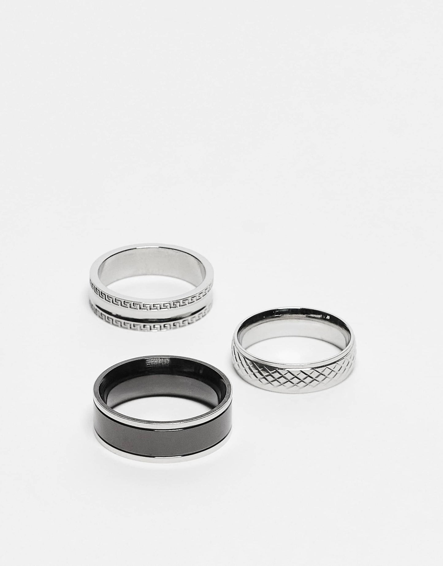 3 Pack Waterproof Stainless Steel Band Ring Set With Texture