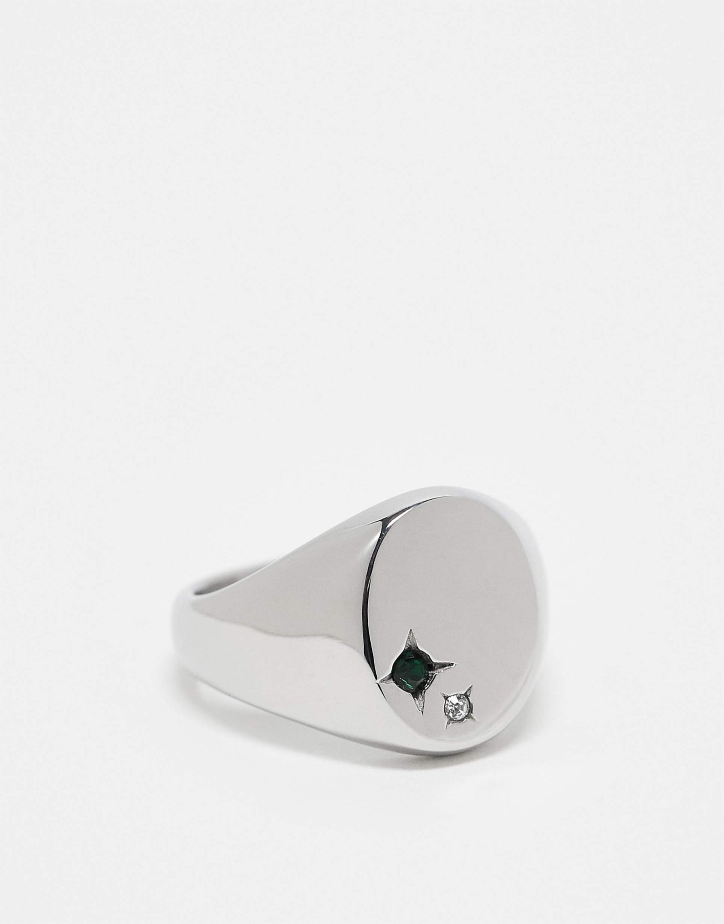 Stainless Steel Signet Ring With Stone Detail