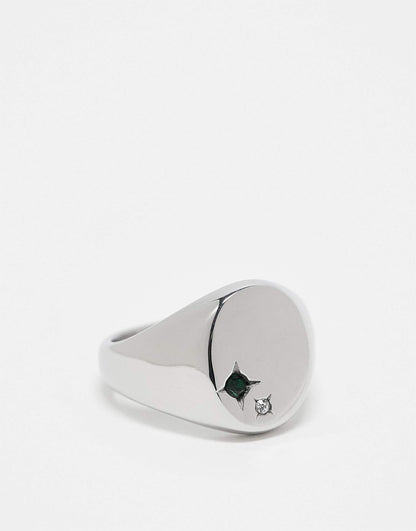 Stainless Steel Signet Ring With Stone Detail