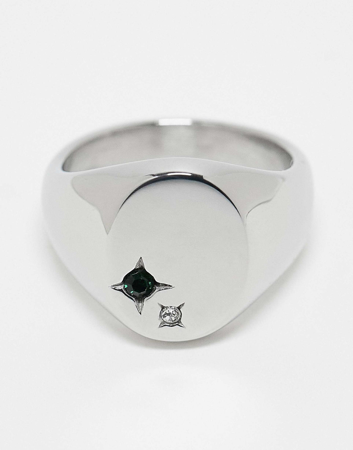 Stainless Steel Signet Ring With Stone Detail