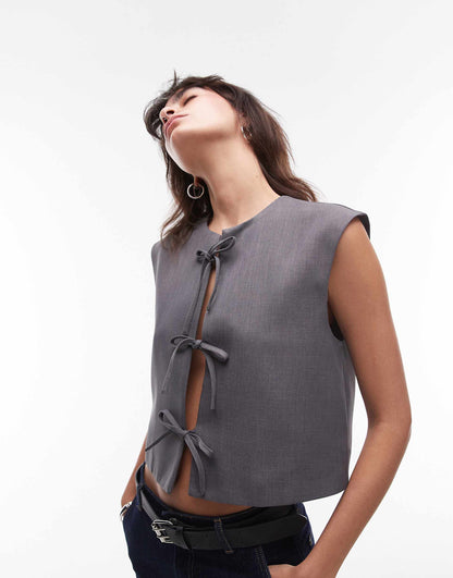 Tie Front Cropped Waistcoat
