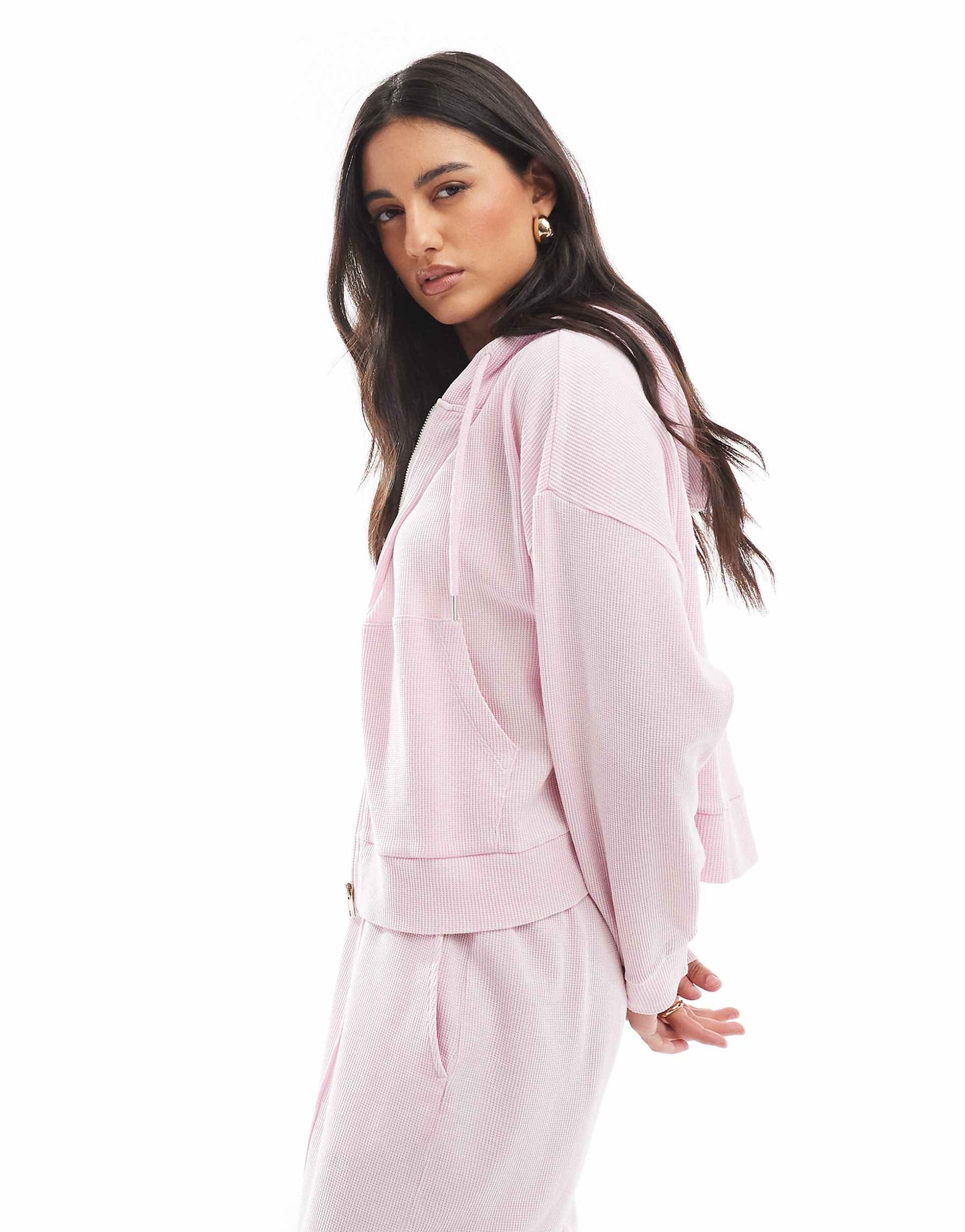Co-Ord Waffle Zip Through Hoodie