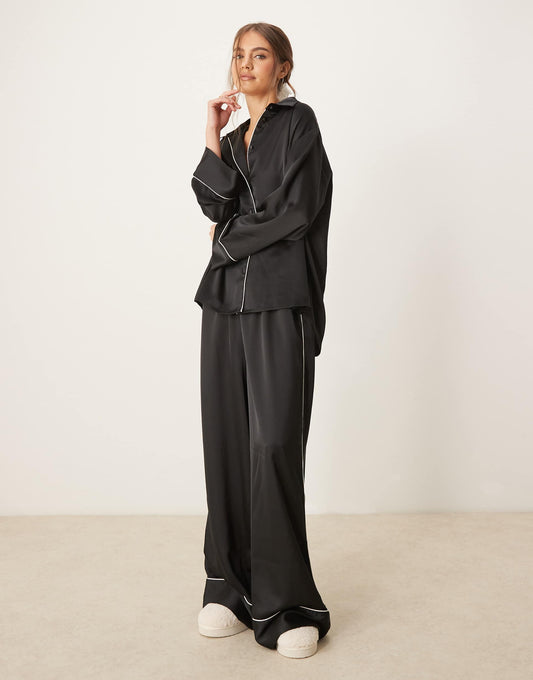 Oversized Satin Shirt & Trouser Pyjama Set