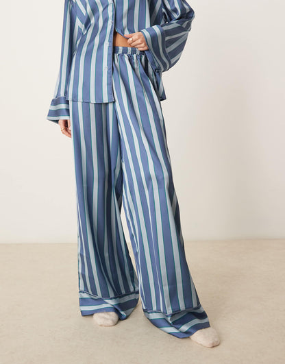 Oversized Satin Stripe Shirt And Trouser Pyjama Set