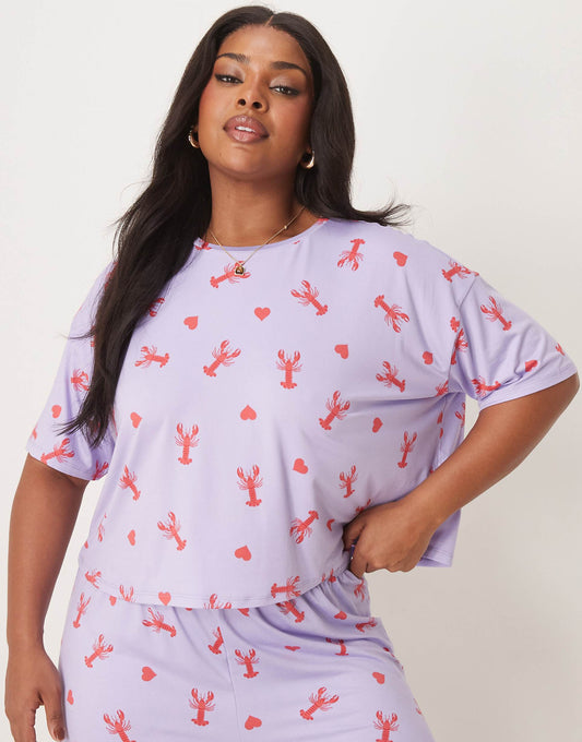 Curve Co-Ord Oversized Cropped Tee With Lobster Heart Print