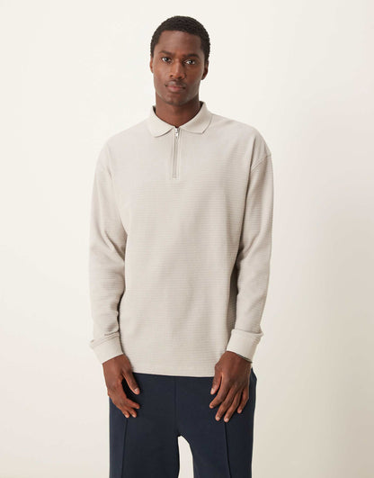 Textured Long Sleeve Polo Shirt