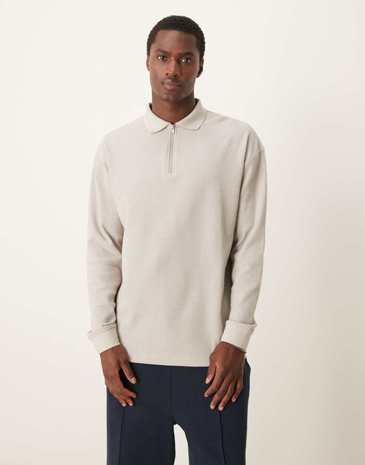 Textured Long Sleeve Polo Shirt