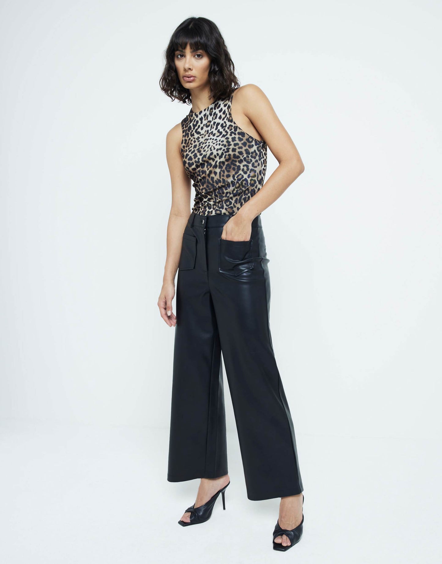 Faux Leather Pocket Straight Trousers