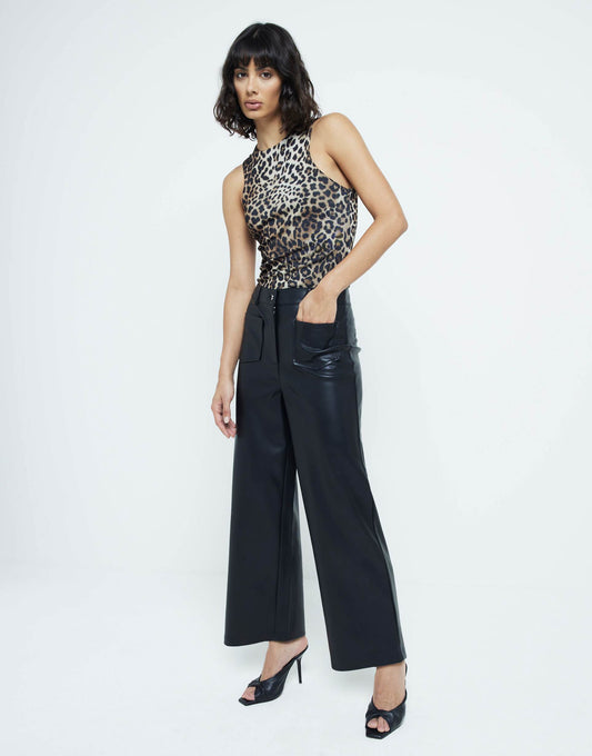 Faux Leather Pocket Straight Trousers