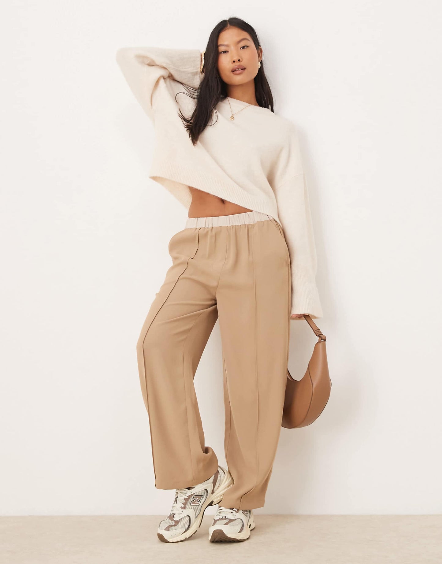 Petite Ankle Grazer Pull On Trousers With Contrast Waist