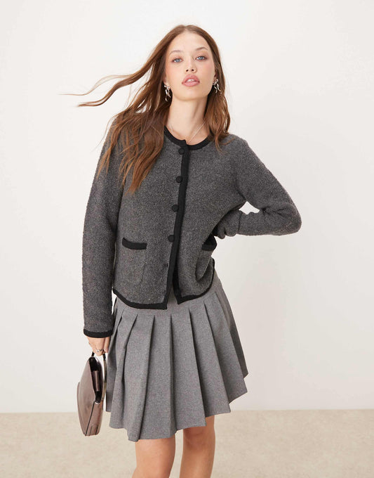 Boucle Crew Neck Cardigan