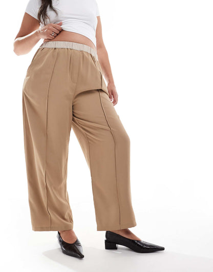 Curve Cropped Pull On Trousers With Contrast Waist