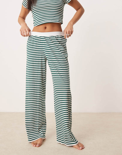 Petite Mix & Match Pyjama Trouser With Exposed Waistband And Picot Trim