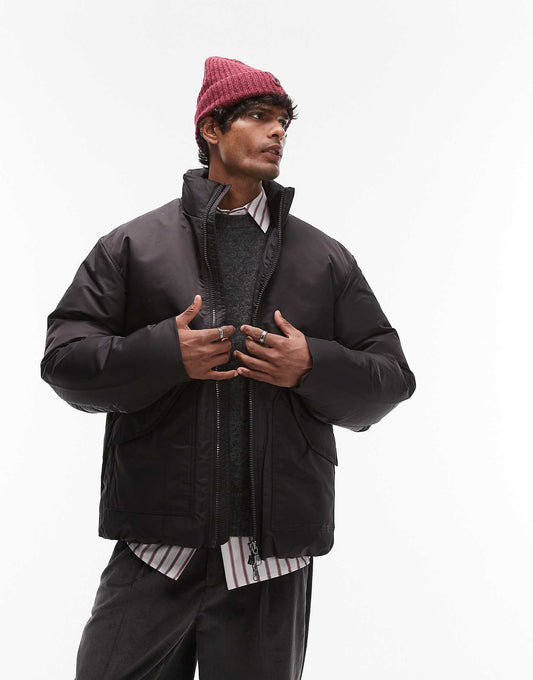 Down Clean Padding Jacket With Zip Front And Front Flap Pockets