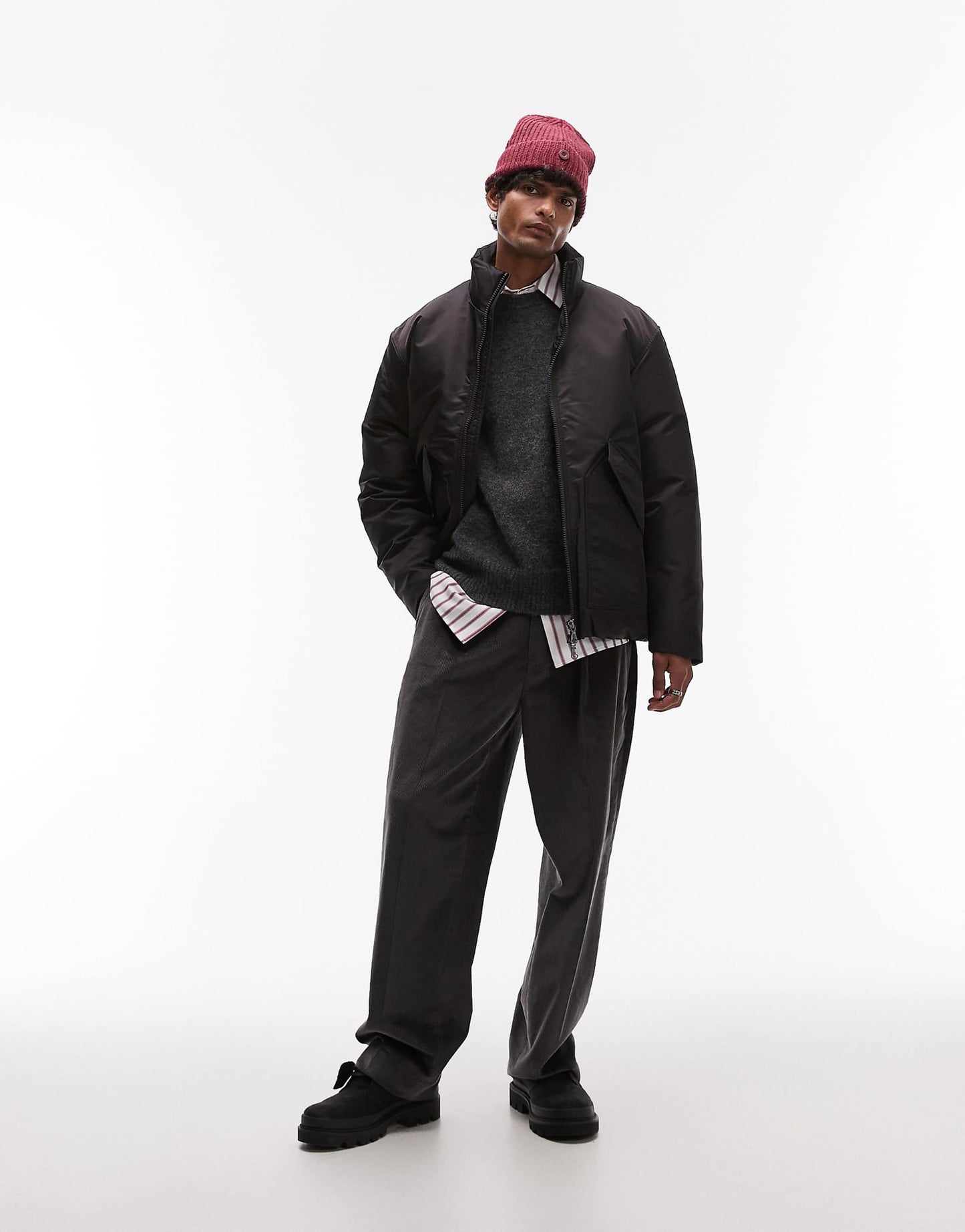Down Clean Padding Jacket With Zip Front And Front Flap Pockets