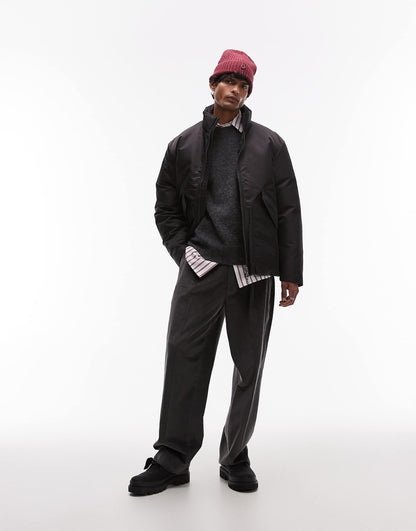 Down Clean Padding Jacket With Zip Front And Front Flap Pockets