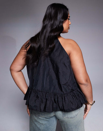 Curve High Neck Ruffle Hem Smock Top