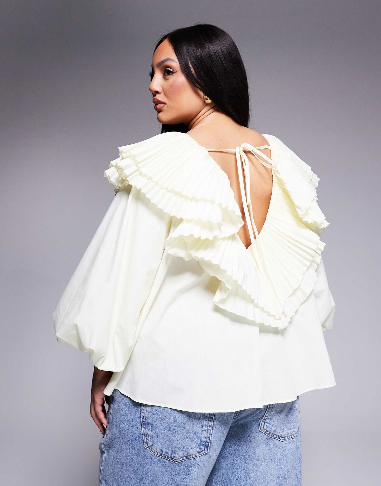 Curve Cotton Poplin Pleated Over-Sized Blouse