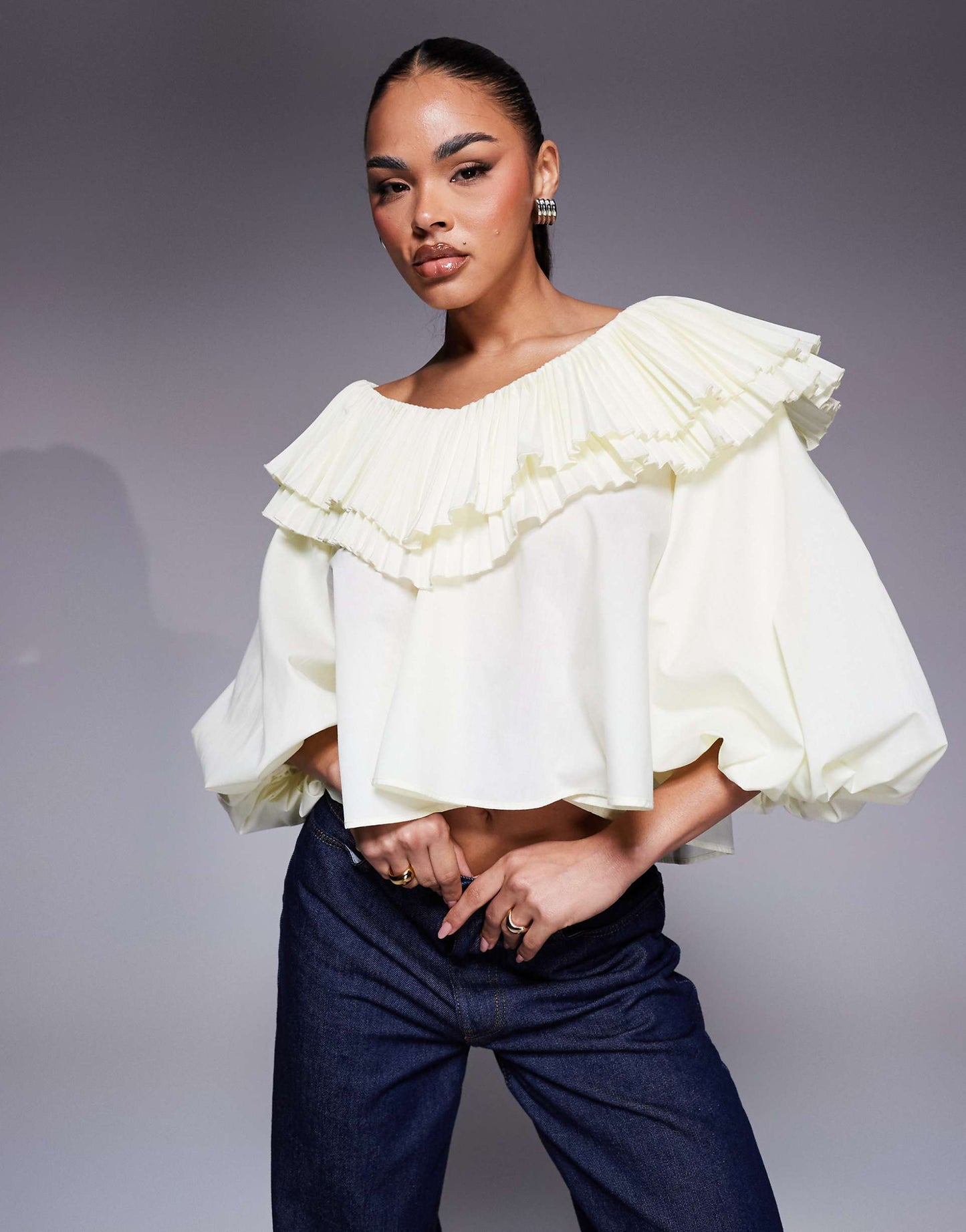 Cotton Poplin Pleated Over-Sized Blouse