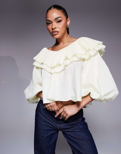Cotton Poplin Pleated Over-Sized Blouse