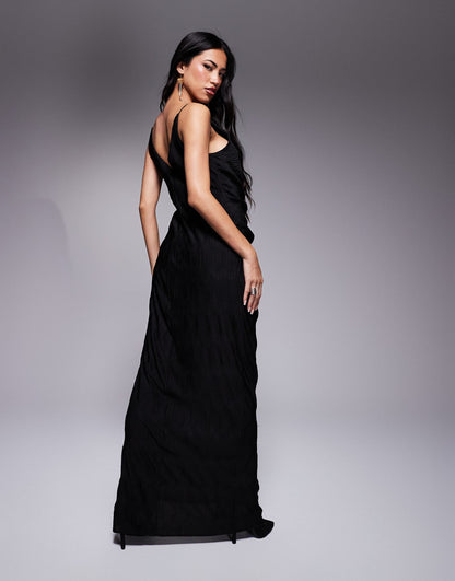 Plisse Cami Maxi Dress With Waterfall Corsage Ruffle