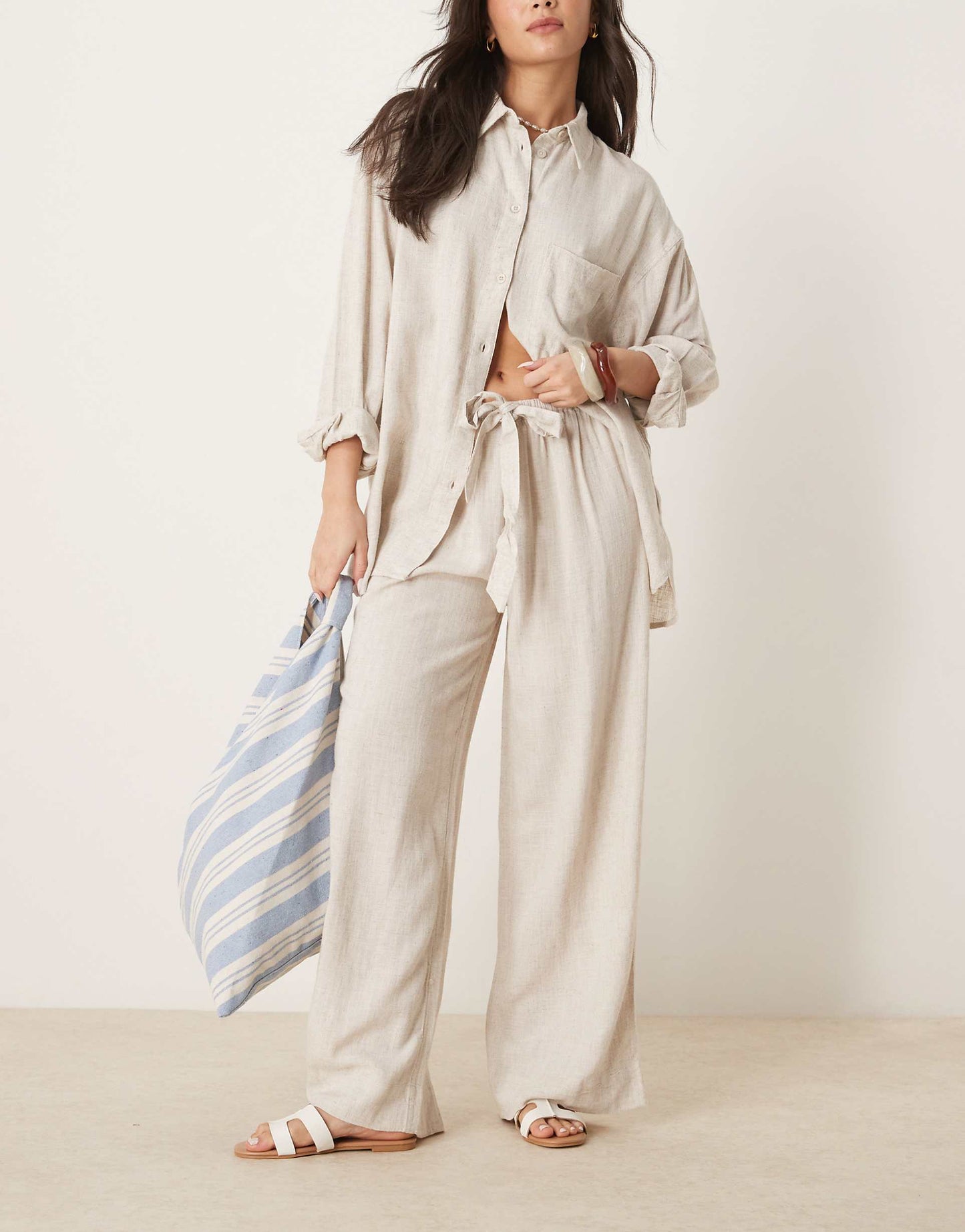 Isabel Mix & Match Linen Blend Tie Waist Beach Trouser