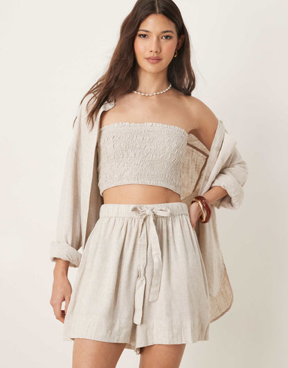 Isabel Mix & Match Linen Blend Shirred Bandeau Beach Top