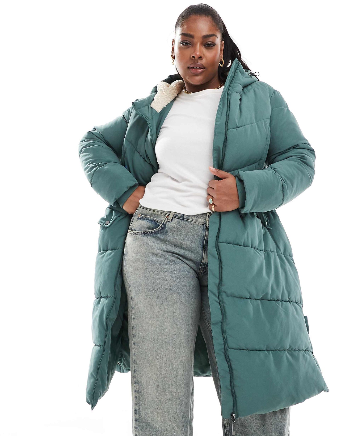 Padded Midi Jacket With Borg Linning