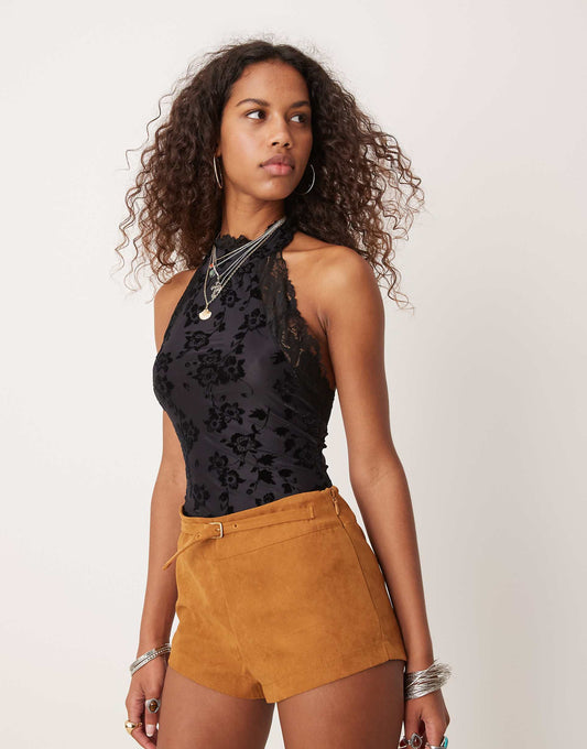 Lace Flocked Bodysuit